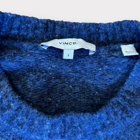 Vince Crew Neck Knit Sweater Asymmetric Split Hem Speckled Marine Navy Blue - Picture 3 of 6